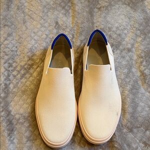 Rothy's Men's Slip-On Loafers in Cream with Blue Trim